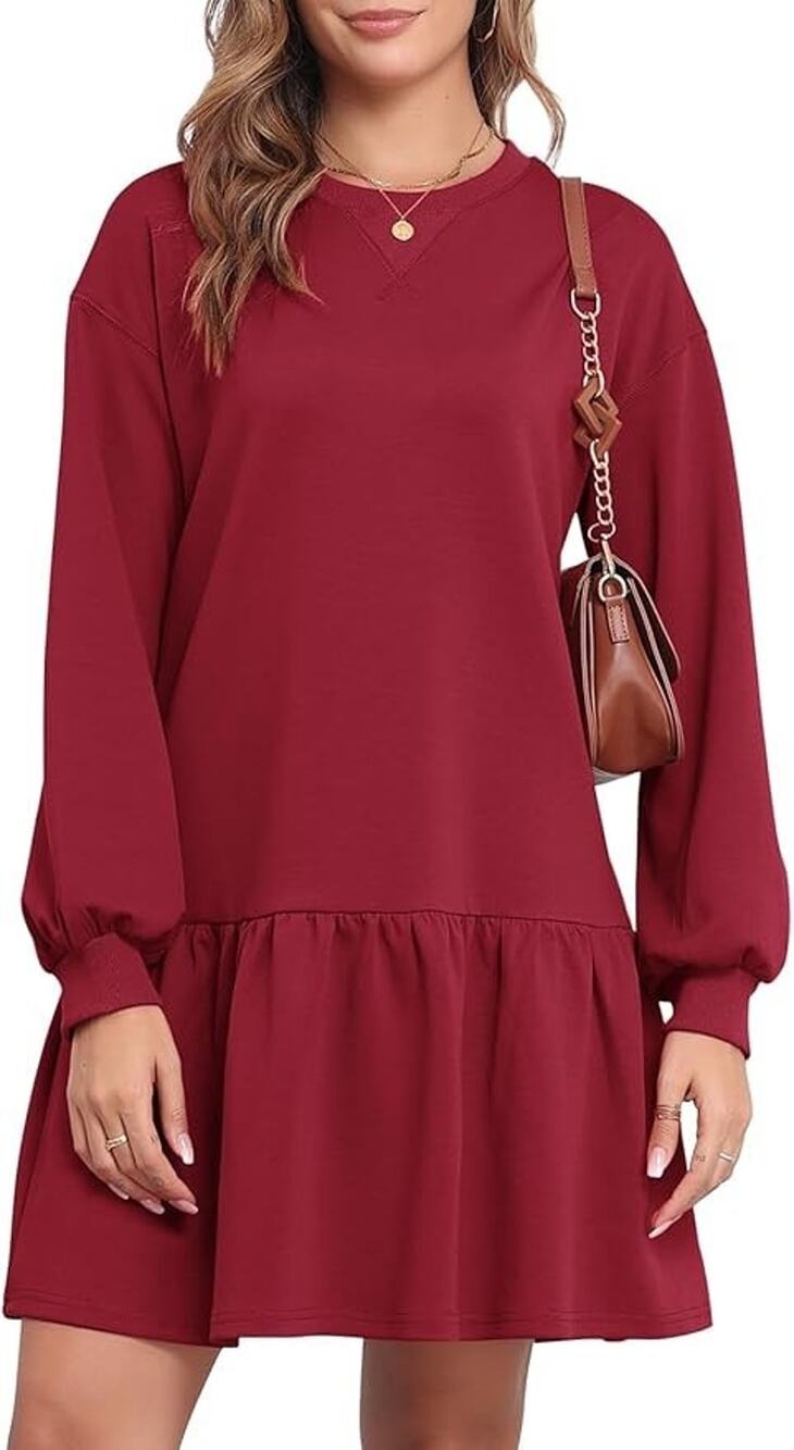 Sweatshirt Dress Women Small Burgundy Ruffle Drop Waist Mini NWT